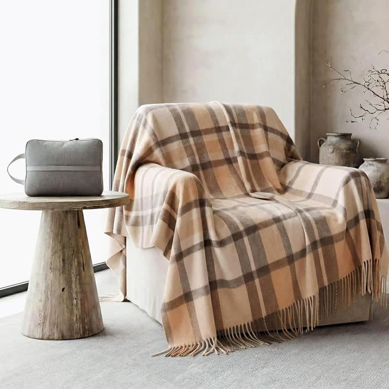 Pure Wool Plaid Throw Blanket