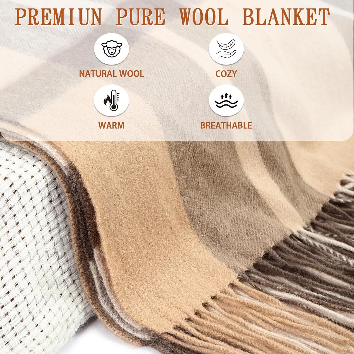 Pure Wool Plaid Throw Blanket 3