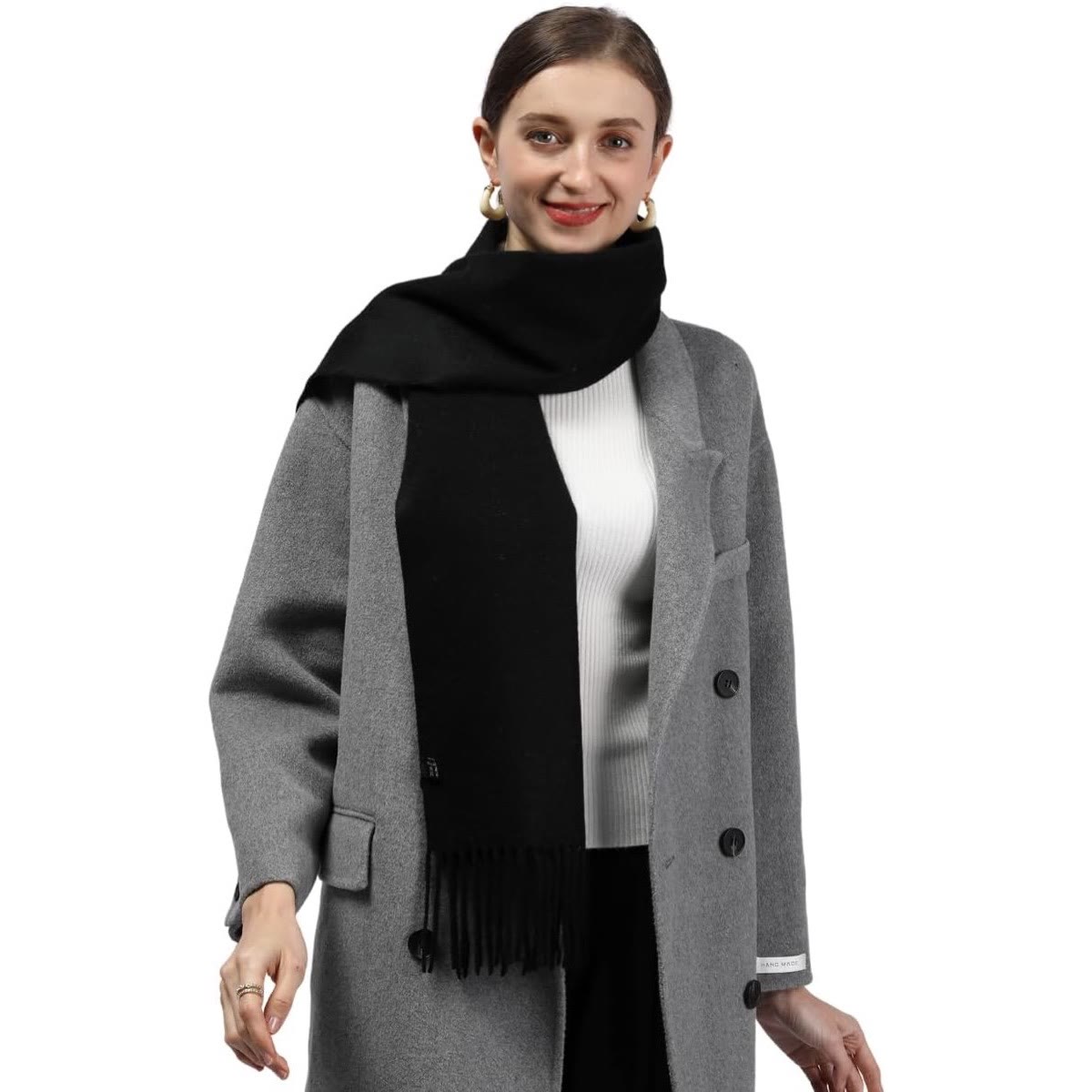 Cashmere Winter Scarf - Soft Plaid & Solid Pashmina Wrap for Women and Men 4