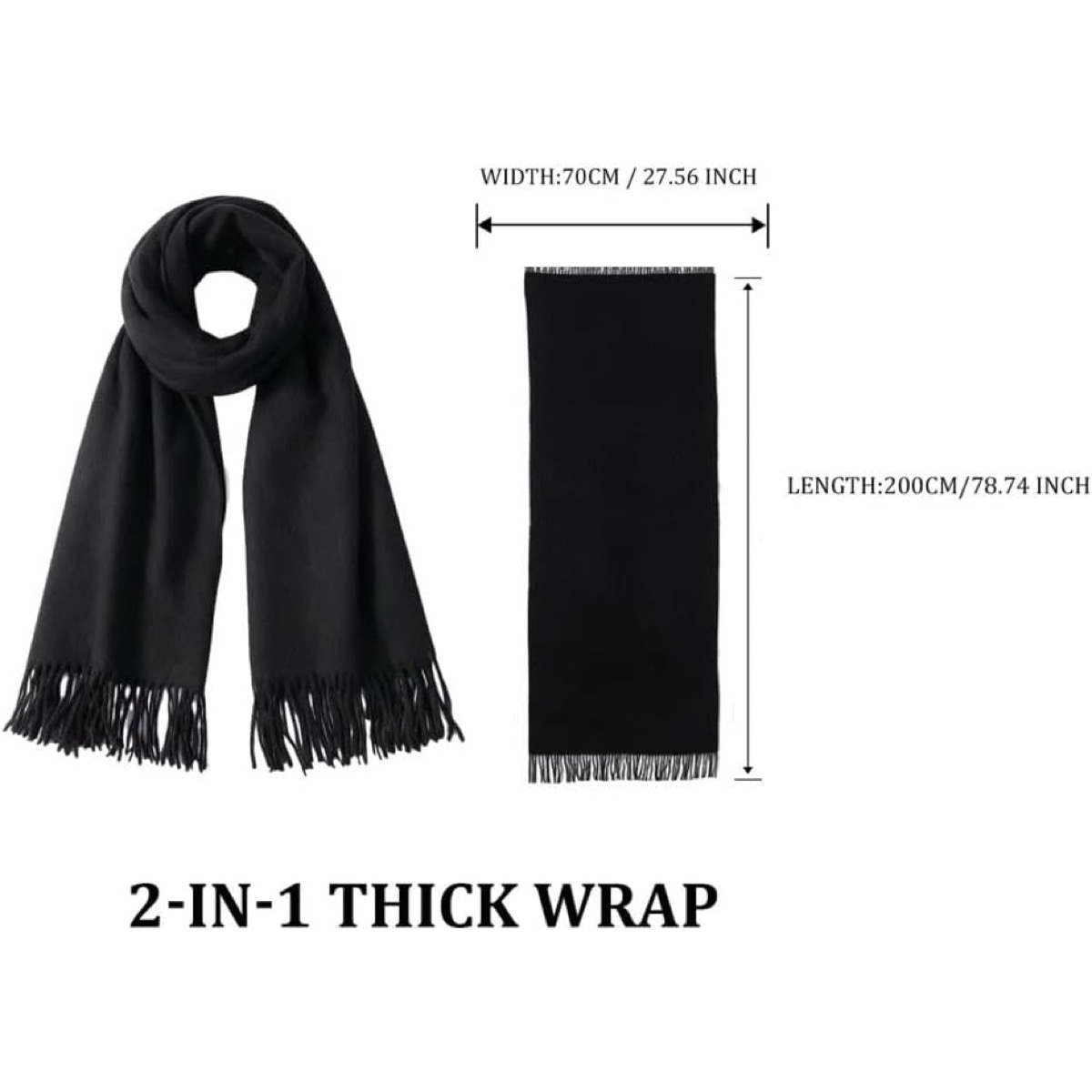 Winter Wool Blend Scarf Shawl Wrap for Women and Men | Basic Warm Solid Color, Extra-Long 78" Versatile Styling 3